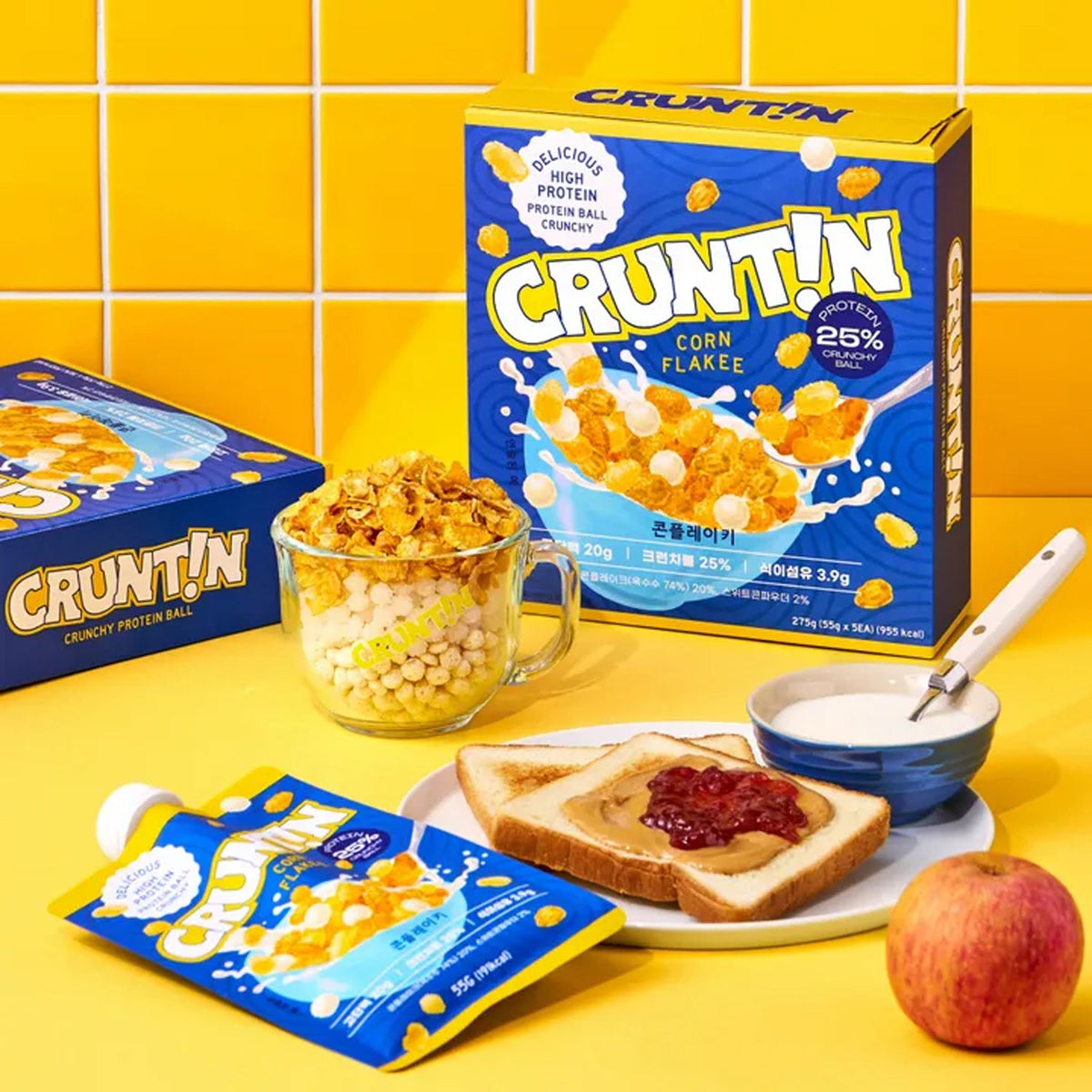 CRUNTIN Crunch Ball Protein Shake Corn Flakee (1 Box 50g / 5 Pouches)