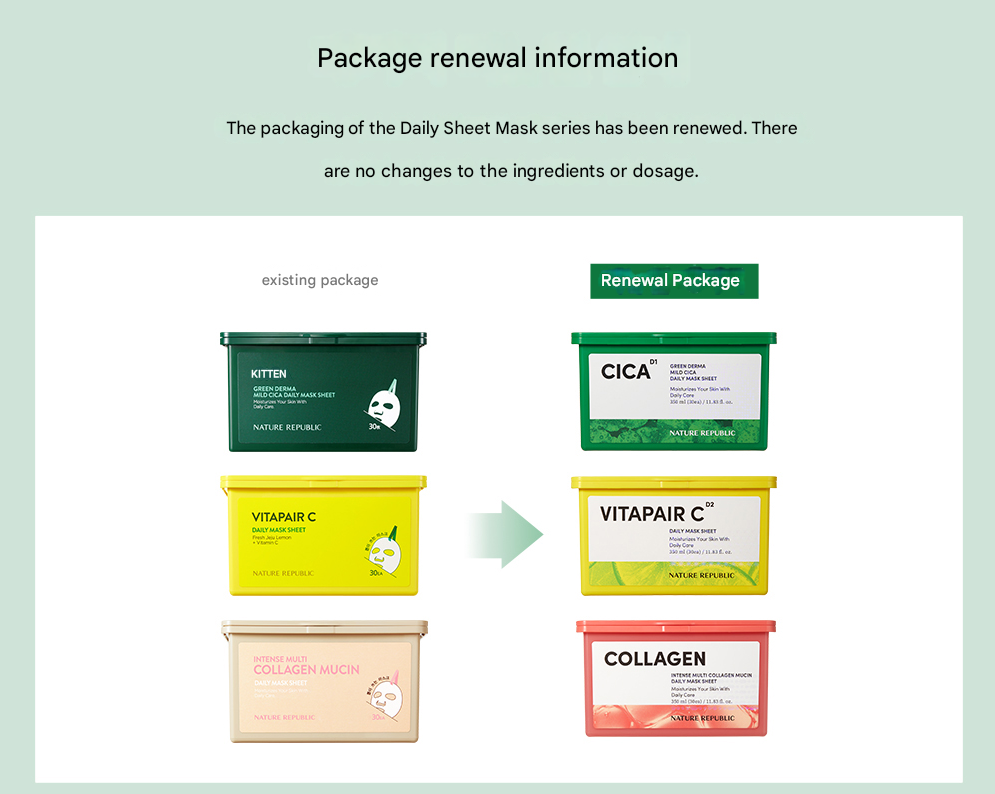 [Expiration imminen] NATURE REPUBLIC Green Derma Mild Cica Daily Sheet Mask 350ml (30 Sheets)