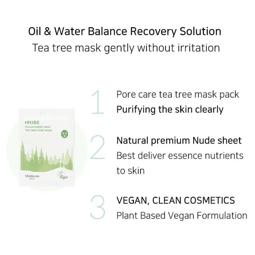 Muldream Vegan Green Mild Tea Tree Pore Mask 25ml *10ea