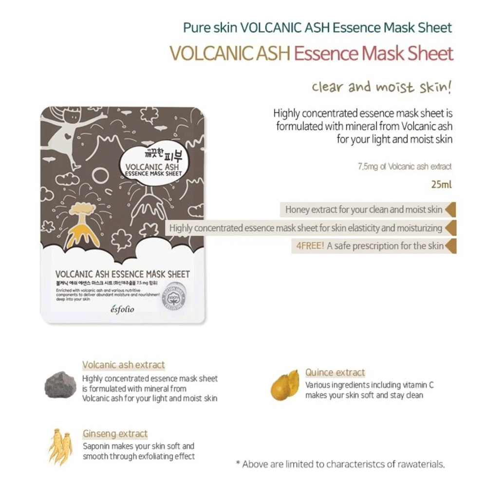 esfolio Pure Skin Volcanic Ash Essence Mask Sheet  25ml *10ea