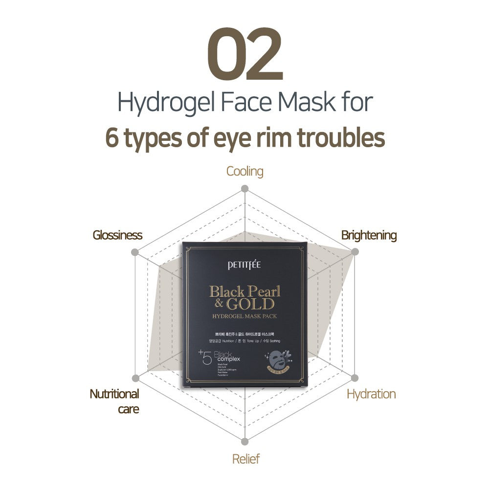 PETITFEE Black Pearl & Gold Hydrogel Mask Pack 5ea