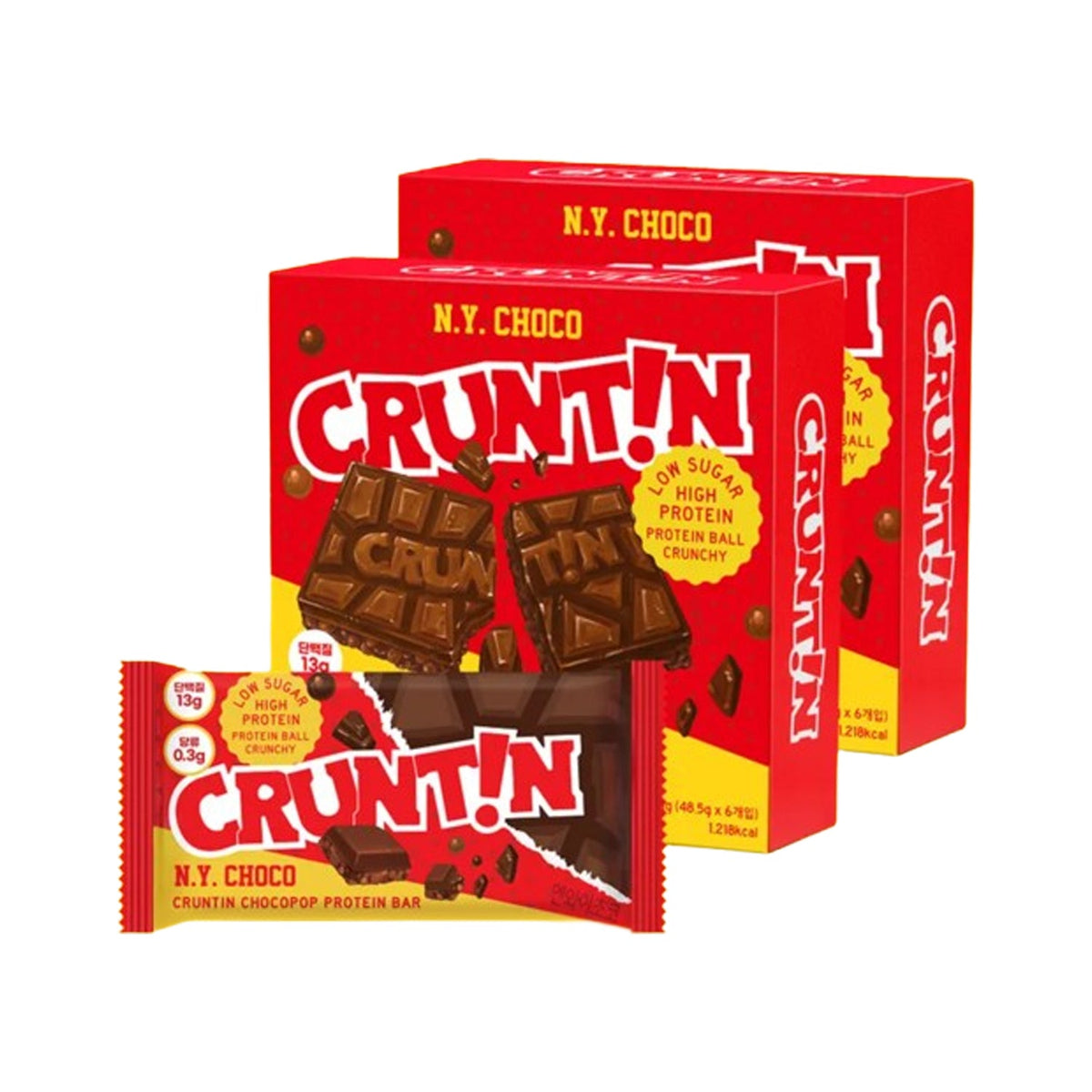 CRUNTIN Choco Pop Protein Bar - NY Choco (2 Boxes / 12 Bars)