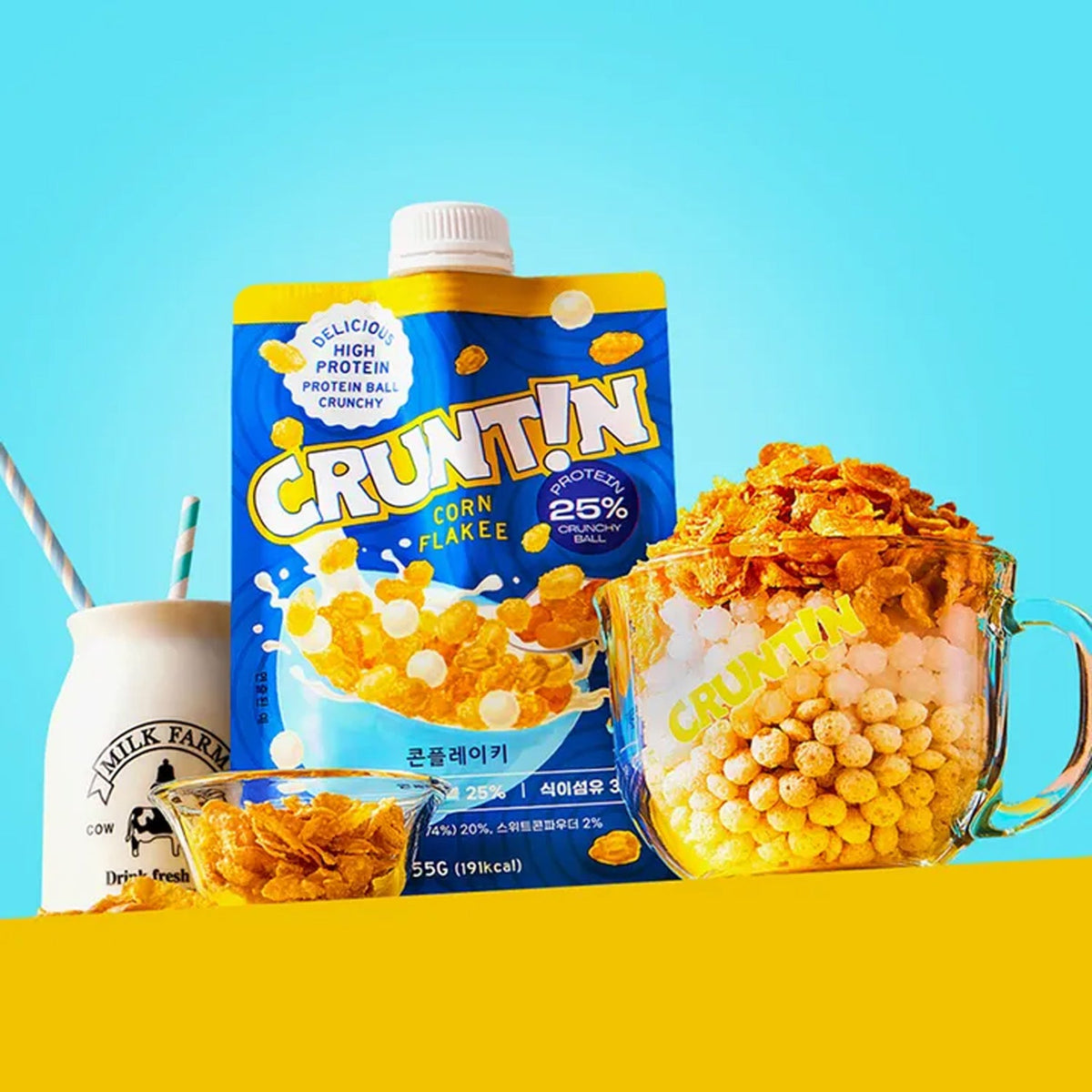 CRUNTIN Crunch Ball Protein Shake Corn Flakee (1 Box 50g / 5 Pouches)