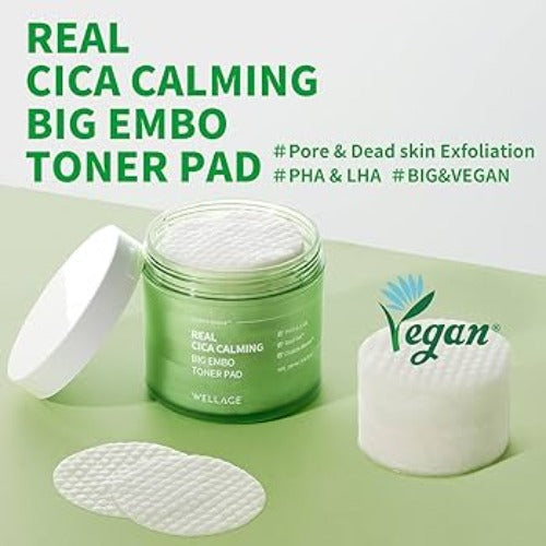 Wellage Real Cica Calming Big Embo Toner Pad 160ml